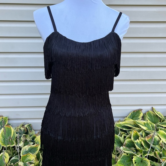 NWT Cheryl Creations Black Short Tiered Fringe Mini Dress - Picture 8 of 9